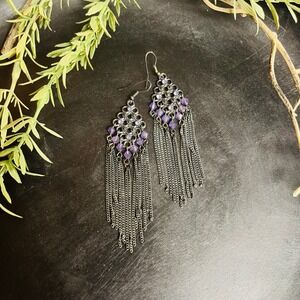 Gothic Chandelier Earrings Purple Gunmetal | Dark Witchy | Mystical Chain Dangle